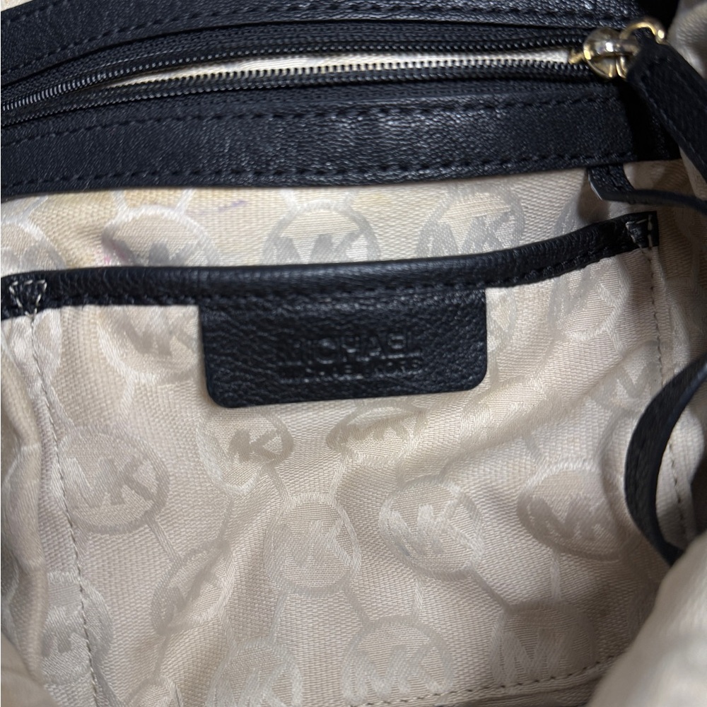 Michael Kors Hamilton Black Leather Satchel Tote Gold Lock Key Chain Strap - Picture 8 of 17